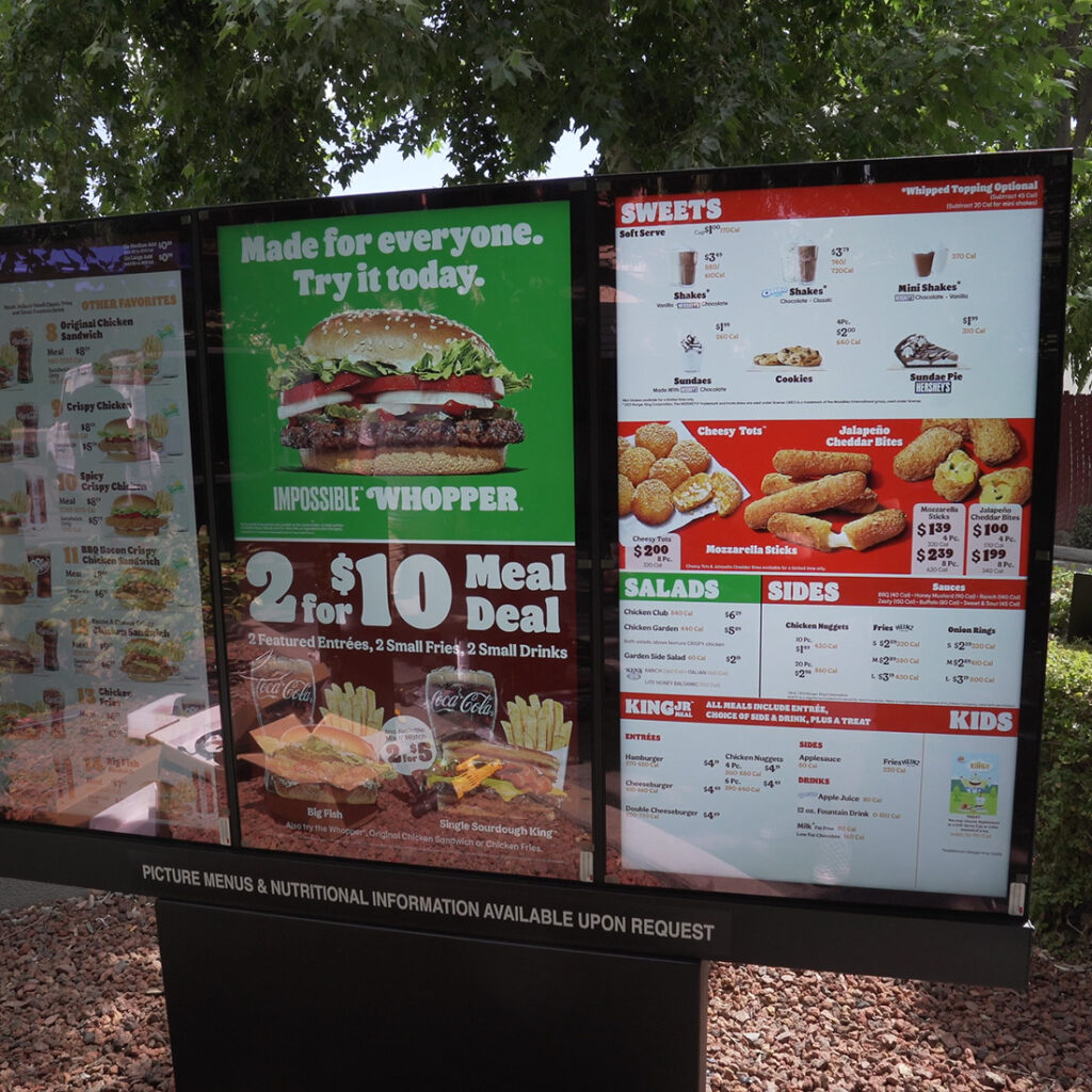 photo of a fast food digital menu sign